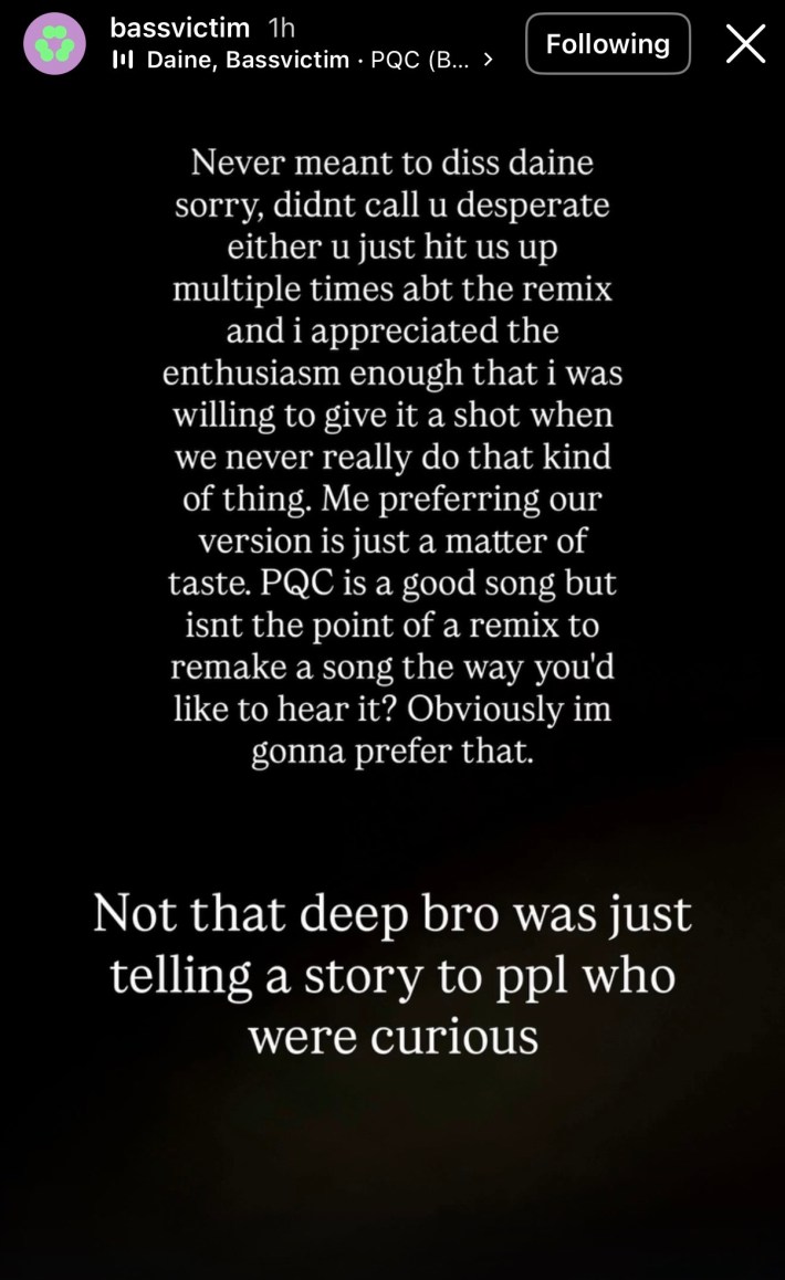 daine Calls Out "Weird AF" Video Of Bassvictim DJ Painting Them As Desperate For A Remix — image 5